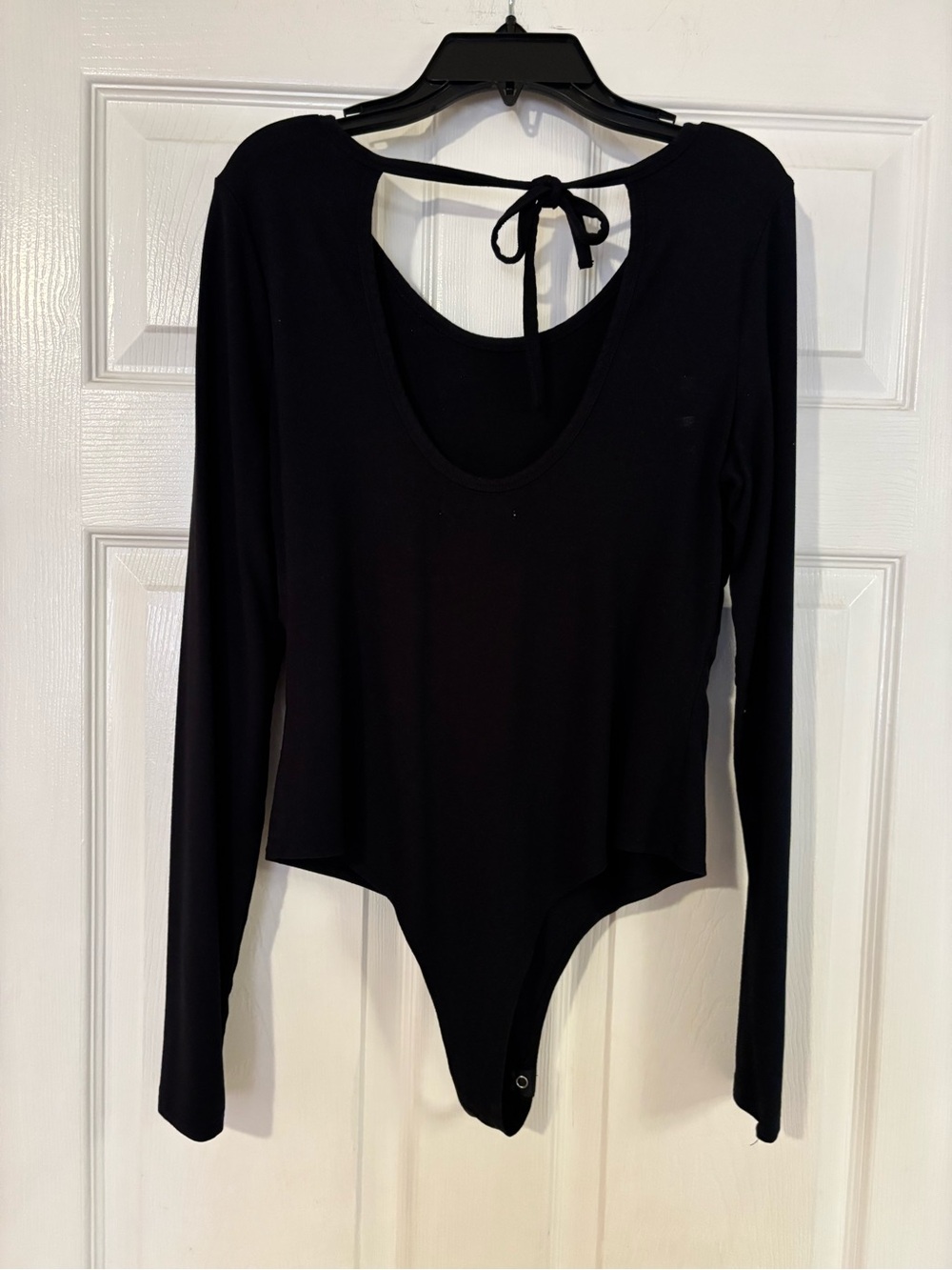 Black Long-Sleeve Tie-Back Bodysuit